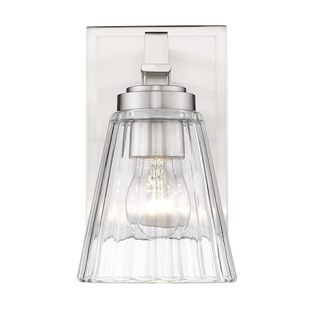 Z-Lite Lyna Wall Sconce, 1-Light, 5 In.W x 6.5 In.L x 9 In.H, Brushed Nickel/Clear 823-1S-BN